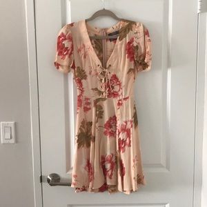 Reformation pink floral lace up mini dress